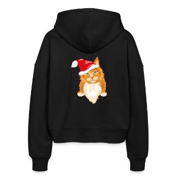 Cute peeking ginger cat in Christmas hat - Stanley/Stella Boxy Women’s Organic Zip Hoodie Ida - black - Back - AI Model Female 172 light (172cm)