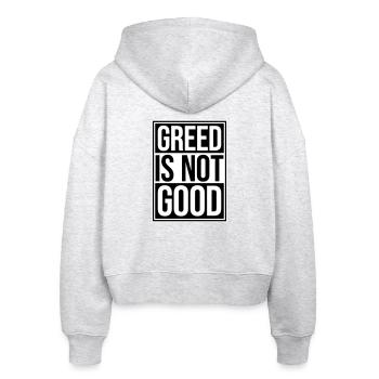Greed Is Not Good Antikapitalismus Aussage Protest - Stanley/Stella Boxy Frauen Bio Zip Hoodie Ida - Weiß meliert - Hinten - AI Model Female 172 dark (172cm)