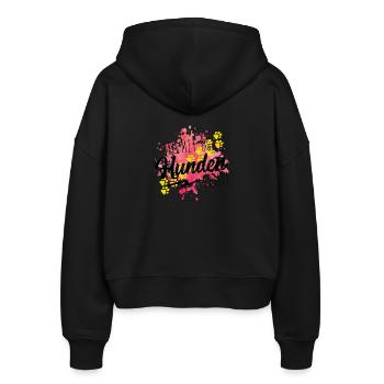 mit den hunden geht design - Stanley/Stella Boxy Frauen Bio Zip Hoodie Ida - Schwarz - Hinten - AI Model Female 172 light (172cm)