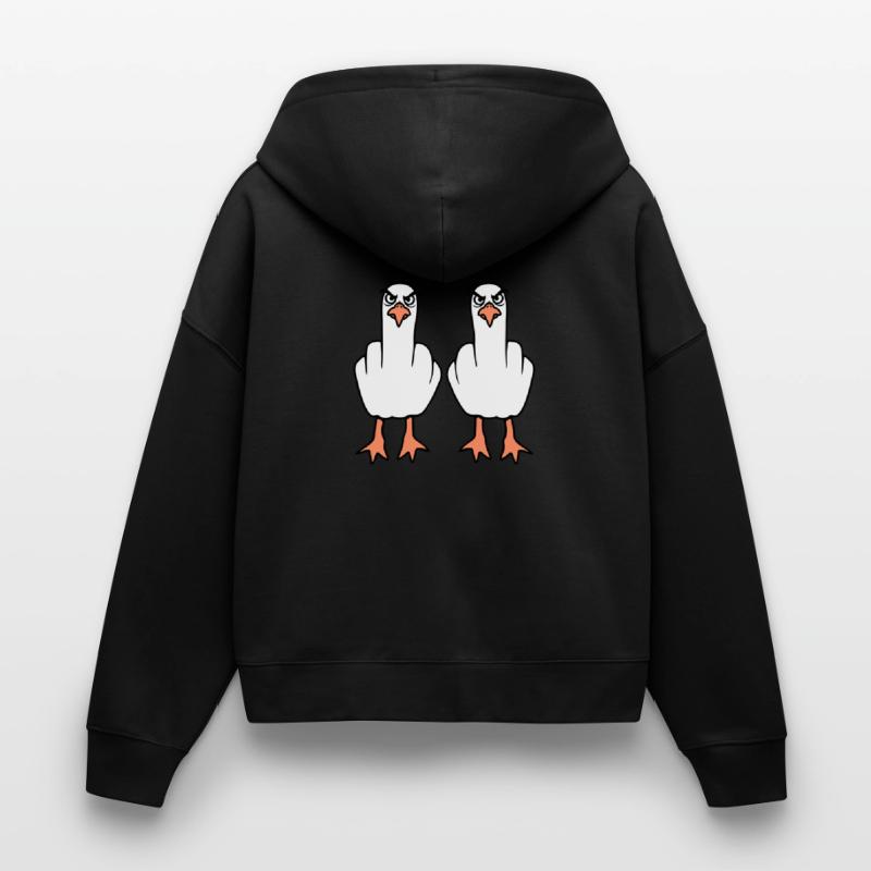 2 Möwen Mittelfinger Beleidigung Stinkefinger Team Stanley/Stella Boxy Frauen Bio Zip Hoodie Ida