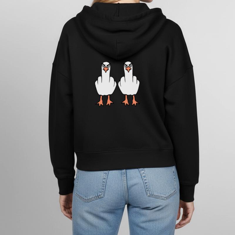 2 Möwen Mittelfinger Beleidigung Stinkefinger Team Stanley/Stella Boxy Frauen Bio Zip Hoodie Ida