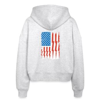 Elektriker US Flagge - Stanley/Stella Boxy Frauen Bio Zip Hoodie Ida - Weiß meliert - Hinten - AI Model Female 172 dark (172cm)