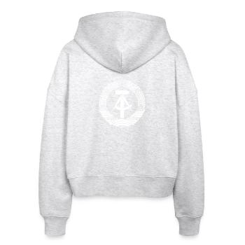 DDR Coat of Arms (white) - Stanley/Stella Boxy Women’s Organic Zip Hoodie Ida - heather white - Back - AI Model Female 172 dark (172cm)