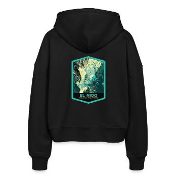 Luftaufnahme von El Nido und Fischerbooten, Palawan - Stanley/Stella Boxy Frauen Bio Zip Hoodie Ida - Schwarz - Hinten - AI Model Female 172 light (172cm)