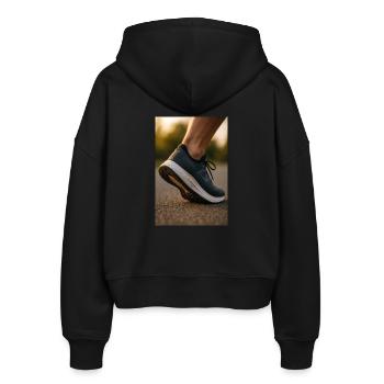 Laufen - Mittlerer Schritt - Stanley/Stella Boxy Frauen Bio Zip Hoodie Ida - Schwarz - Hinten - AI Model Female 172 light (172cm)