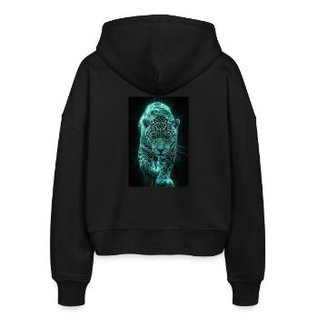 Neonfarbener Jaguar in Bewegung - Stanley/Stella Boxy Frauen Bio Zip Hoodie Ida - Schwarz - Hinten - AI Model Female 172 light (172cm)