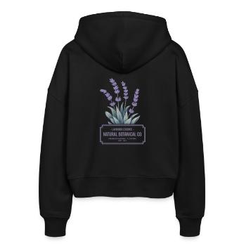 Lavender Essence – Botanisches Vintage Label - Stanley/Stella Boxy Frauen Bio Zip Hoodie Ida - Schwarz - Hinten - AI Model Female 172 light (172cm)