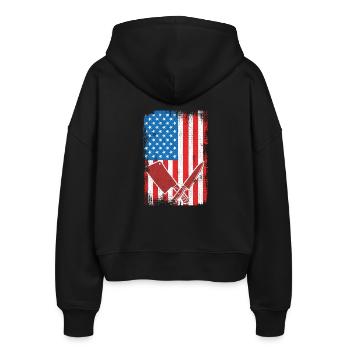 US Flagge Schlachter - Stanley/Stella Boxy Frauen Bio Zip Hoodie Ida - Schwarz - Hinten - AI Model Female 172 light (172cm)