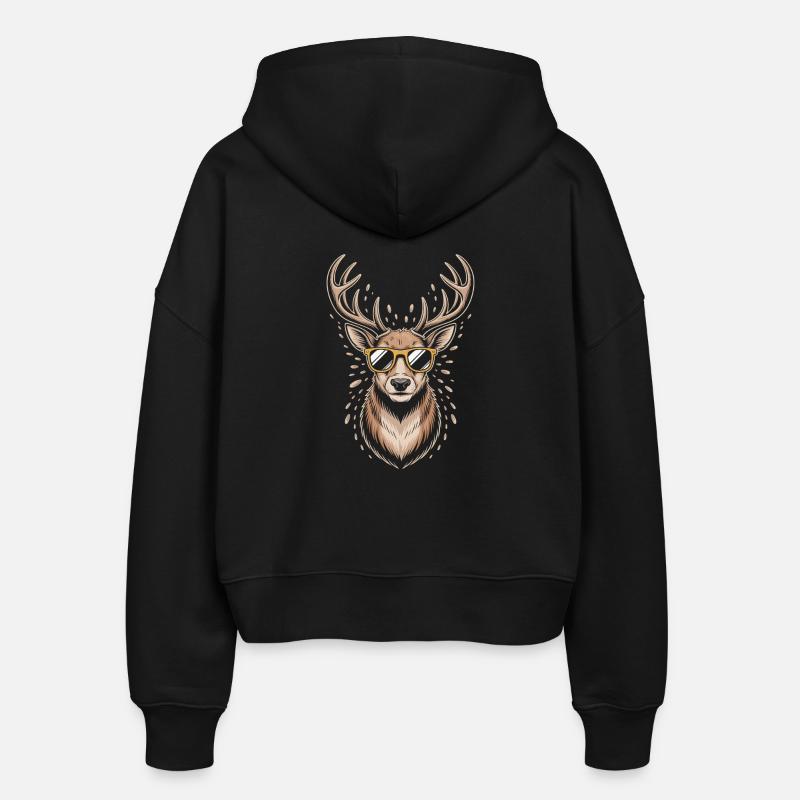 Cervo con corna e occhiali da sole - Felpa ecologica con cappuccio e cerniera Ida da donna di Stanley/Stella - nero
