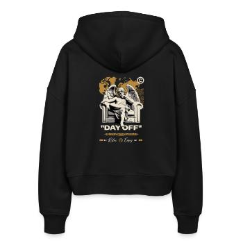 Day Off Angel on Throne - Stanley/Stella Boxy Women’s Organic Zip Hoodie Ida - black - Back - AI Model Female 172 light (172cm)