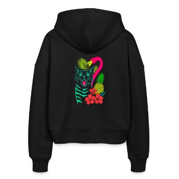 Tropische Katze & Flamingo - Sommer 2025 - Stanley/Stella Boxy Frauen Bio Zip Hoodie Ida - Schwarz - Hinten - AI Model Female 172 light (172cm)