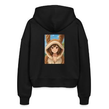 Hase Hoodie Anime Charme - Stanley/Stella Boxy Frauen Bio Zip Hoodie Ida - Schwarz - Hinten - AI Model Female 172 light (172cm)