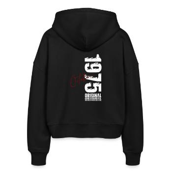 50. Geburtstag Original Oktober Jahrgang 1975 - Stanley/Stella Boxy Frauen Bio Zip Hoodie Ida - Schwarz - Hinten - AI Model Female 172 light (172cm)
