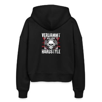 Hardstyle - Ich liebe es - Stanley/Stella Boxy Frauen Bio Zip Hoodie Ida - Schwarz - Hinten - AI Model Female 172 light (172cm)