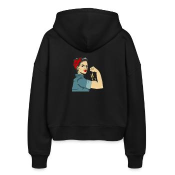 STARKE FRAUEN - Stanley/Stella Boxy Frauen Bio Zip Hoodie Ida - Schwarz - Hinten - AI Model Female 172 light (172cm)