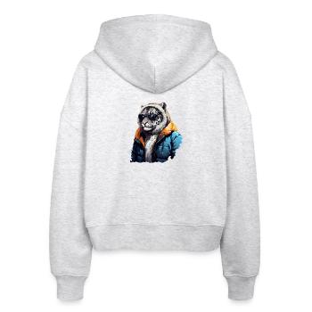 Streetstyle Schneeleopard | Leoparden-Liebhaber - Stanley/Stella Boxy Frauen Bio Zip Hoodie Ida - Weiß meliert - Hinten - AI Model Female 172 dark (172cm)