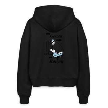 Wir geizen nicht mit Reizen - Stanley/Stella Boxy Frauen Bio Zip Hoodie Ida - Schwarz - Hinten - AI Model Female 172 light (172cm)