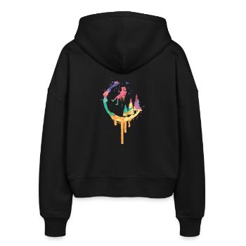 Regenbogenwald Swing - Stanley/Stella Boxy Frauen Bio Zip Hoodie Ida - Schwarz - Hinten - AI Model Female 172 light (172cm)