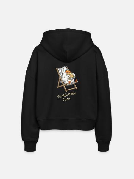 Fischbrötchen Tester Cartoon - Stanley/Stella Boxy Frauen Bio Zip Hoodie Ida - Schwarz