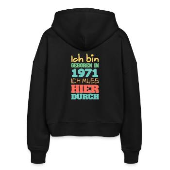 Year 1971 - Stanley/Stella Boxy Women’s Organic Zip Hoodie Ida - black - Back - AI Model Female 172 light (172cm)