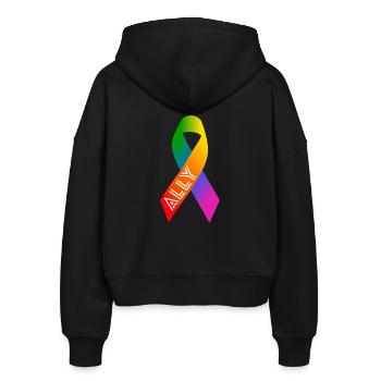 Queer Regenbogen Schleife Friedenszeichen - Stanley/Stella Boxy Frauen Bio Zip Hoodie Ida - Schwarz - Hinten - AI Model Female 172 light (172cm)