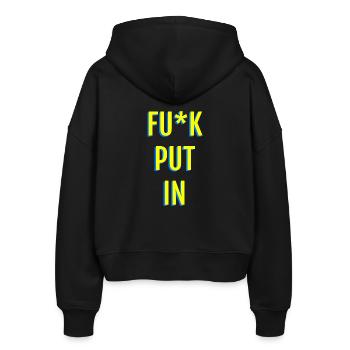 Provokante Neon-Textgrafik - Stanley/Stella Boxy Frauen Bio Zip Hoodie Ida - Schwarz - Hinten - AI Model Female 172 light (172cm)