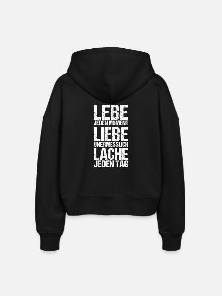 Lebe - Liebe - Lache - Stanley/Stella Boxy Frauen Bio Zip Hoodie Ida - Schwarz