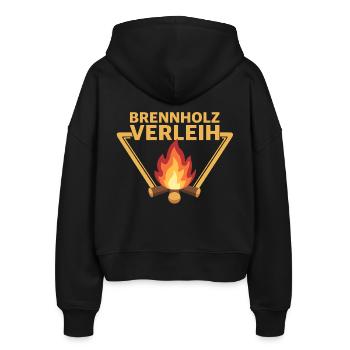 Brennholz Verleih Logo Lagerfeuer - Stanley/Stella Boxy Frauen Bio Zip Hoodie Ida - Schwarz - Hinten - AI Model Female 172 light (172cm)