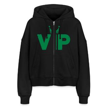 vip - Stanley/Stella Boxy Frauen Bio Zip Hoodie Ida - Schwarz - Vorne - AI Model Female 172 light (172cm)