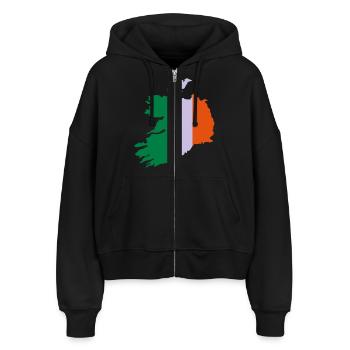 Irland - Stanley/Stella Boxy Frauen Bio Zip Hoodie Ida - Schwarz - Vorne - AI Model Female 172 light (172cm)