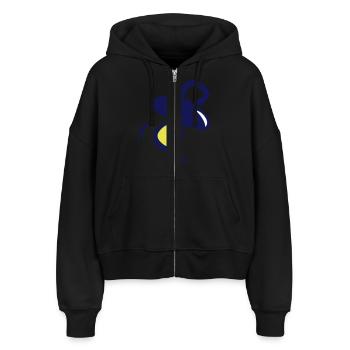 nuggi / Schnuller - Stanley/Stella Boxy Frauen Bio Zip Hoodie Ida - Schwarz - Vorne - AI Model Female 172 light (172cm)