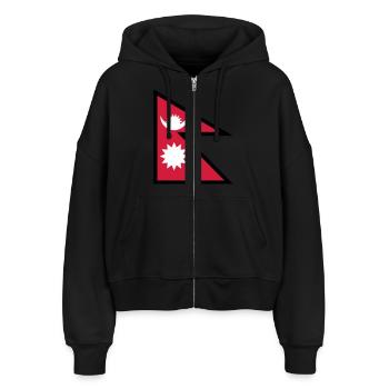 Nepal - Stanley/Stella Boxy Frauen Bio Zip Hoodie Ida - Schwarz - Vorne - AI Model Female 172 light (172cm)