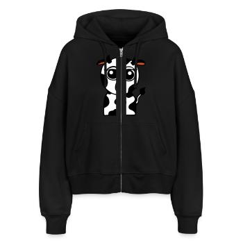 Kleine Kuh - Stanley/Stella Boxy Frauen Bio Zip Hoodie Ida - Schwarz - Vorne - AI Model Female 172 light (172cm)