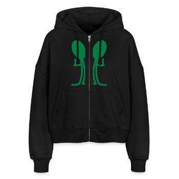 zwillinge - Stanley/Stella Boxy Frauen Bio Zip Hoodie Ida - Schwarz - Vorne - AI Model Female 172 light (172cm)