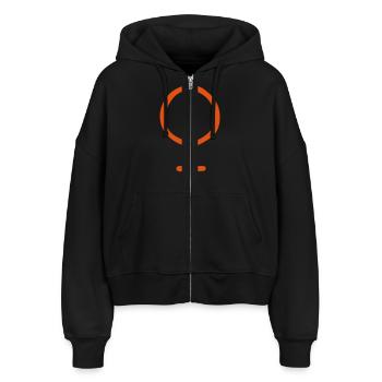 Frau Weiblich Feminin Geschlecht - Stanley/Stella Boxy Frauen Bio Zip Hoodie Ida - Schwarz - Vorne - AI Model Female 172 light (172cm)
