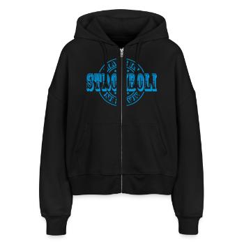 made in stromboli m1 - Stanley/Stella Boxy Frauen Bio Zip Hoodie Ida - Schwarz - Vorne - AI Model Female 172 light (172cm)