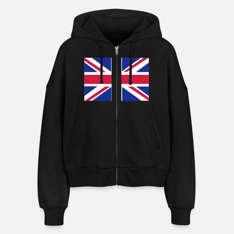 British Flag - Stanley/Stella Boxy Women’s Organic Zip Hoodie Ida - black