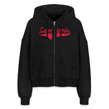 Super Mamie ! - Stanley/Stella Boxy Frauen Bio Zip Hoodie Ida - Schwarz - Vorne - AI Model Female 172 light (172cm)