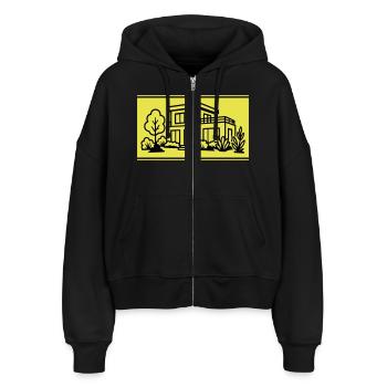 Haus Villa Immobilie - Stanley/Stella Boxy Frauen Bio Zip Hoodie Ida - Schwarz - Vorne - AI Model Female 172 light (172cm)