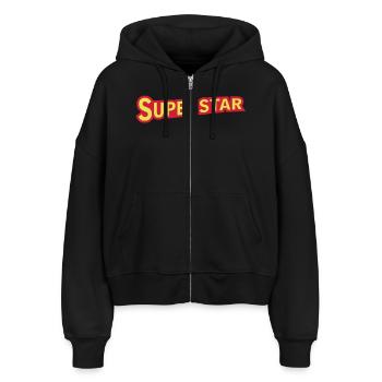 superstar_sign - Stanley/Stella Boxy Frauen Bio Zip Hoodie Ida - Schwarz - Vorne - AI Model Female 172 light (172cm)