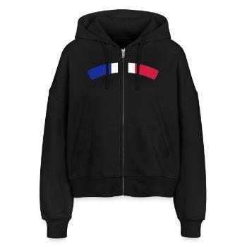 France Français Française French Frankreich - Stanley/Stella Boxy Frauen Bio Zip Hoodie Ida - Schwarz - Vorne - AI Model Female 172 light (172cm)