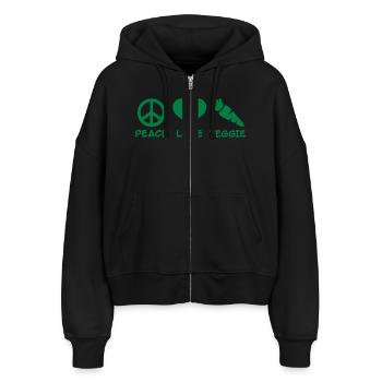 Peace Love Veggie - Stanley/Stella Boxy Women’s Organic Zip Hoodie Ida - black - Front - AI Model Female 172 light (172cm)