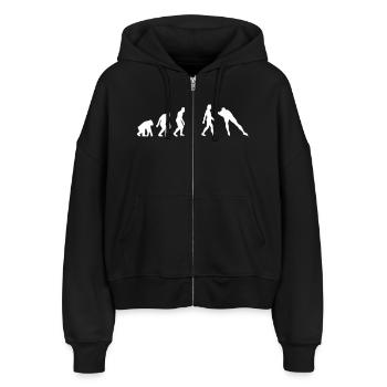 Die Evolution des Skates - Stanley/Stella Boxy Frauen Bio Zip Hoodie Ida - Schwarz - Vorne - AI Model Female 172 light (172cm)