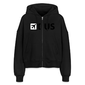 Airport - Flughafen - DUS - Düsseldorf - 3 Letter - Stanley/Stella Boxy Frauen Bio Zip Hoodie Ida - Schwarz - Vorne - AI Model Female 172 light (172cm)