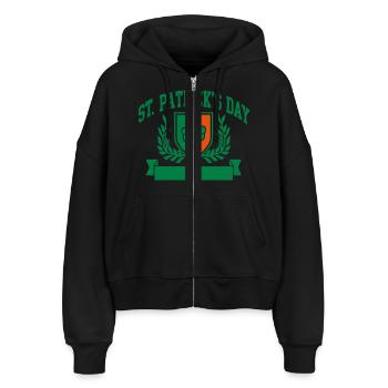 st. patricks day - Stanley/Stella Boxy Women’s Organic Zip Hoodie Ida - black - Front - AI Model Female 172 light (172cm)