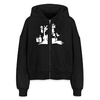 sauf Ente - Stanley/Stella Boxy Frauen Bio Zip Hoodie Ida - Schwarz - Vorne - AI Model Female 172 light (172cm)