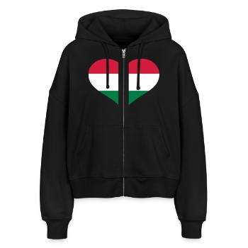 Ungarn - Stanley/Stella Boxy Frauen Bio Zip Hoodie Ida - Schwarz - Vorne - AI Model Female 172 light (172cm)