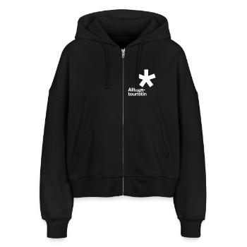 GODNEWS Alltagstourist*in »Stern« (white) - Stanley/Stella Boxy Frauen Bio Zip Hoodie Ida - Schwarz - Vorne - AI Model Female 172 light (172cm)
