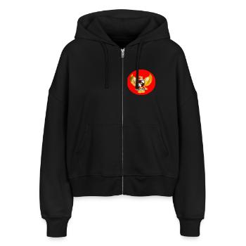 Indonesien Sport Liga Indonesien Fußball Badminton - Stanley/Stella Boxy Frauen Bio Zip Hoodie Ida - Schwarz - Vorne - AI Model Female 172 light (172cm)