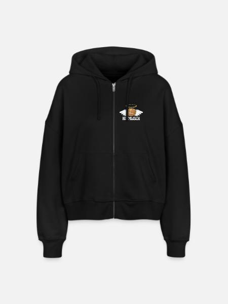 Himmlisch bayrische Leberkassemmel mit Flügeln  - Stanley/Stella Boxy Frauen Bio Zip Hoodie Ida - Schwarz